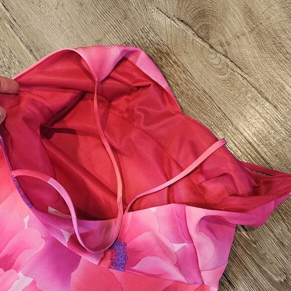 Vintage Mirrors Y2K Slip Dress S Pink Floral Sharkbite Hem So-Cal Island Girl - Picture 10 of 11